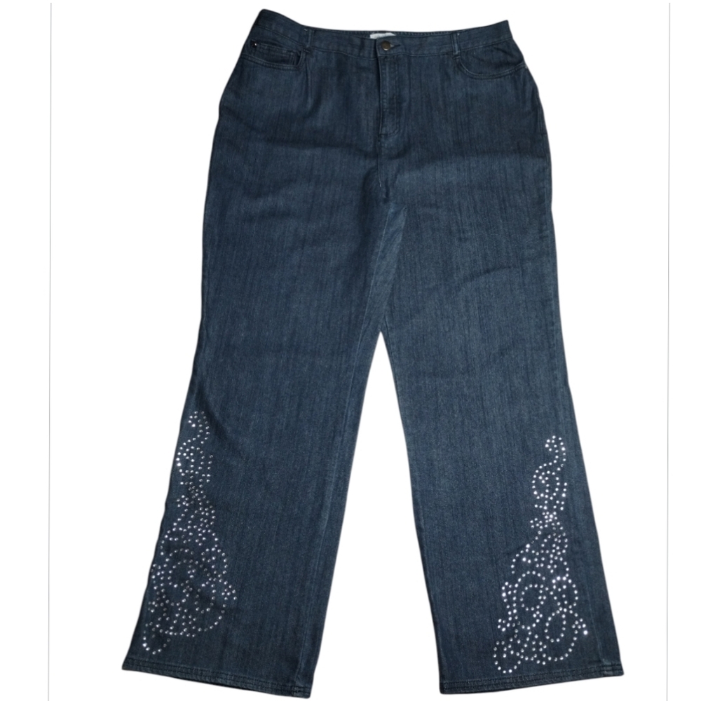Koret City Blues Dark Blue Wide Leg Jeans with Embellishments Sz 18 Missy